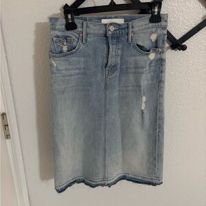 MOTHER Faded Blue Distressed Pencil Skirt
